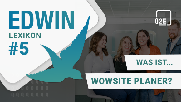 Thumbnail EDWIN Lexikon #5 mit dem Titel "Was ist WOWSite Planer?", dahinter 4 Personen in herzlicher Umarmung.