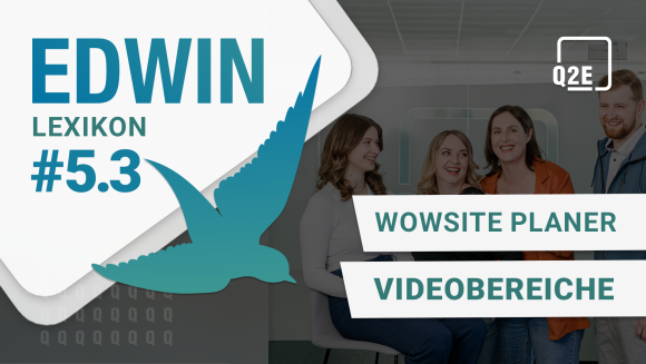 Thumbnail EDWIN Lexikon #5.3 mit dem Titel "WOWSite Planer Videobereiche", dahinter 4 lachende Personen.
