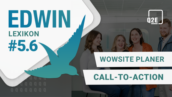 Thumbnail EDWIN Lexikon #5.6 mit dem Titel "WOWSite Planer Call-to-Action", dahinter 4 lachende Personen.