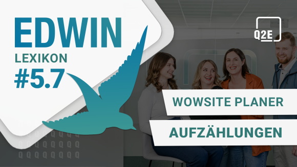 Thumbnail EDWIN Lexikon #5.7 mit dem Titel "WOWSite Planer Aufzählungen", dahinter 4 lachende Personen.