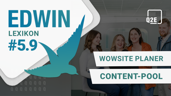 Thumbnail EDWIN Lexikon #5.9 mit dem Titel "WOWSite Planer Content-Pool", dahinter 4 lachende Personen.