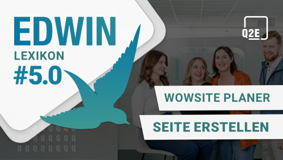 Thumbnail EDWIN Lexikon #5.0 mit dem Titel "WOWSite Planer Seite erstellen", dahinter 4 lachende Personen.